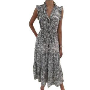 Who What Wear Modest Ruffled High Neck Flutter Short Sleeve Maxi Dress Size XS